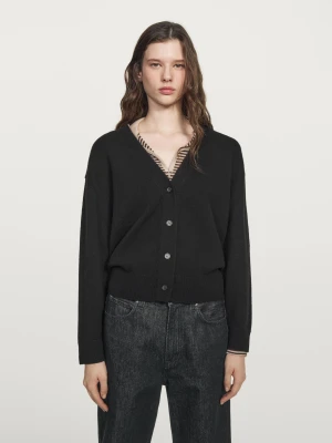 Wool Blend V-Neck Cardigan - Czarny - - Massimo Dutti - Female