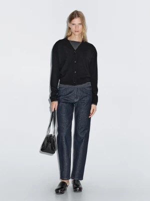 Wool Blend V-Neck Cardigan - Czarny - - Massimo Dutti - Female