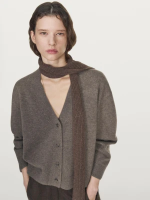 Wool Blend V-Neck Cardigan - Szarobrązowy - - Massimo Dutti - Female