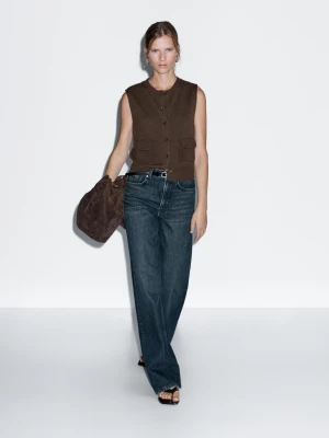Wool Blend Waistcoat With Pocket Detail - Brązowy - - Massimo Dutti - Female