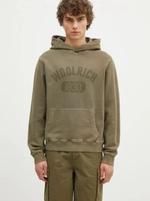 Woolrich bluza bawełniana Garment Dyed Logo Hoodie męska kolor zielony z kapturem wzorzysta CFWOSW0220MRUT3686