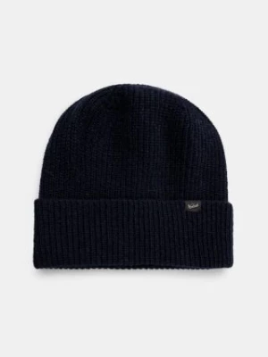 Woolrich czapka wełniana Knitted Ribbed Beanie kolor granatowy wełniana CFWOAC0331MRUF0659