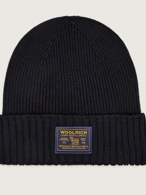 Woolrich Wełniana czapka Legacy Patch czarny