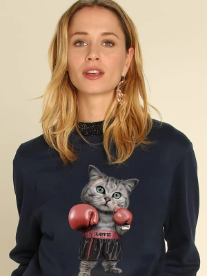 WOOOP Bluza "Boxing Cat" w kolorze granatowym rozmiar: XS