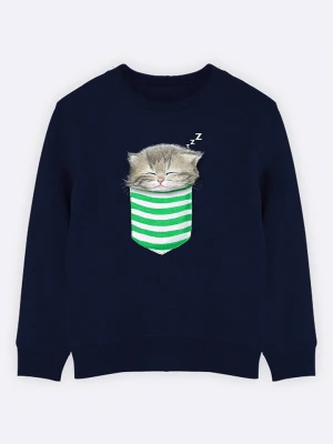 WOOOP Bluza "Cat in the pocket" w kolorze granatowym rozmiar: 140