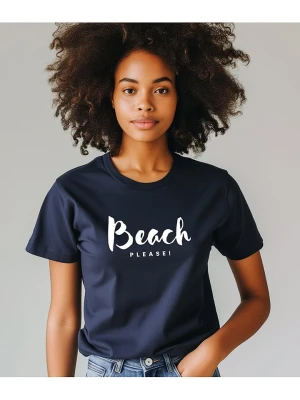 WOOOP Koszulka "Beach please" w kolorze granatowym rozmiar: M
