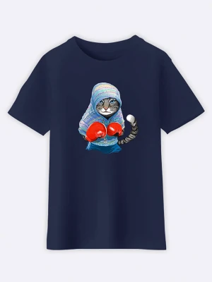 WOOOP Koszulka "Boxing cat grey" w kolorze granatowym rozmiar: 128
