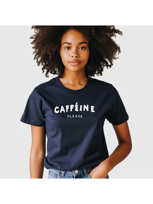 WOOOP Koszulka "Caffeine please" w kolorze granatowym rozmiar: L
