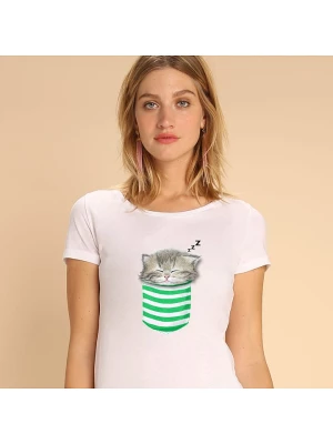 WOOOP Koszulka "Cat in the pocket" w kolorze białym rozmiar: S