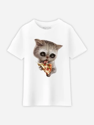 WOOOP Koszulka "Cat Loves Pizza" w kolorze białym rozmiar: 140