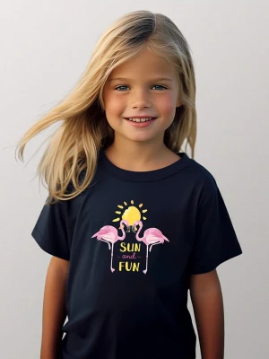 WOOOP Koszulka "Flamingo sun and fun" w kolorze granatowym rozmiar: 140