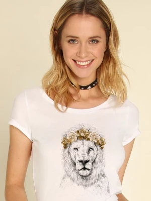 WOOOP Koszulka "Lion Autumn" w kolorze białym rozmiar: S