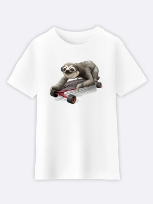 WOOOP Koszulka "Skateboard sloth" w kolorze białym rozmiar: 140