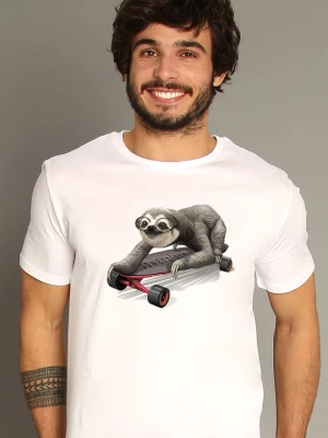 WOOOP Koszulka "Skateboard Sloth" w kolorze białym rozmiar: XXL