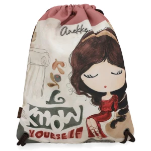 Worek damski Anekke, wykonany z lekkiego materiału tekstylnego z dekoracyjnym nadrukiem zamykany na ściągacz ze sznurkami, kolorowy, 42474-001