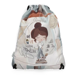 Worek damski Anekke, wykonany z lekkiego materiału tekstylnego z dekoracyjnym nadrukiem zamykany na ściągacz ze sznurkami, szary, 42484-003