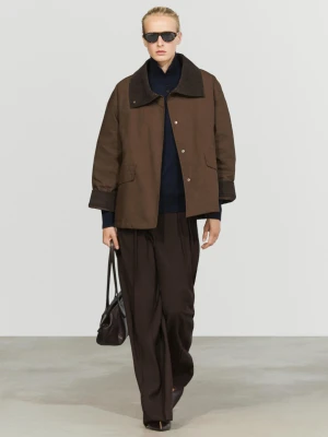 Woskowana Kurtka Z Golfem Ze Sztruksu - Ciemny Khaki - Massimo Dutti - Female