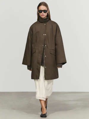 Parka Z Woskowanym Efektem I Kraciastą Podszewką - Ciemnooliwkowy - Massimo Dutti - Female