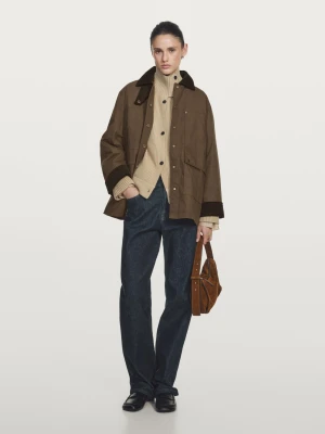 Woskowana Parka Ze Sztruksowymi Elementami - Brązowy - - Massimo Dutti - Kobieta