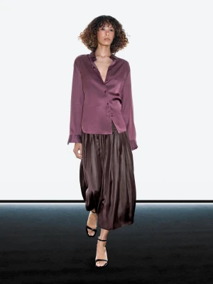 Woskowana Spódnica Średniej Długości Z Zaszewkami - Bakłażanowy/Oberżynowy - - Massimo Dutti - Kobieta