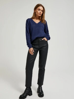 Woskowane spodnie z prostymi nogawkami czarne Moodo