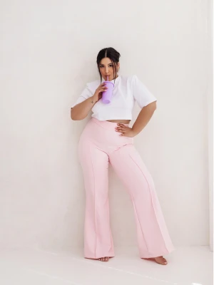 WP eleganckie szerokie spodnie plus size - pudrowy róż  magmac 