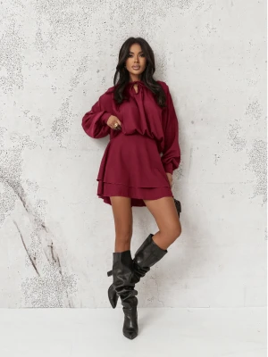 WP rozkloszowana sukienka mini - bordowa  magmac 