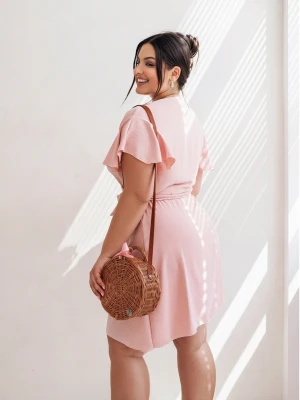 WP sukienka z kopertowym dekoltem plus size - pudrowy róż  magmac 