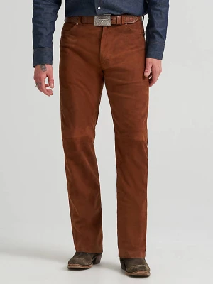 Wrangler Blue Bell 13MWZ Original Cowboy Cut Leather Trousers Cherry Mahogany Size 38 x34