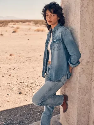 Wrangler Heritage Shirt Blue Melon Wash Size