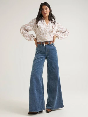 Wrangler Lainey Wilson x Wrangler Cheeky Wide Leg Jean Indigo Chenille Size 32 x32