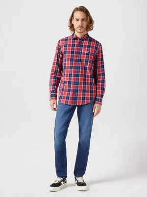 Wrangler Long Sleeve One Pocket Shirt Red Indigo Size