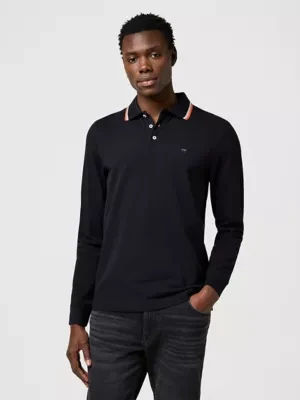 Wrangler Long Sleeve Regular Polo Shirt Black Size