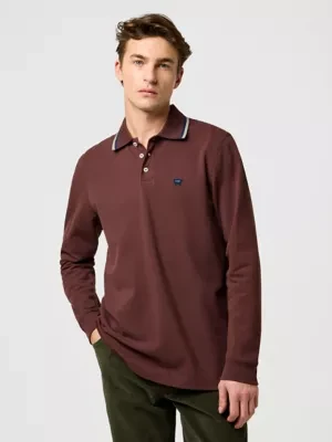 Wrangler Long Sleeve Regular Polo Shirt Mahogany Size