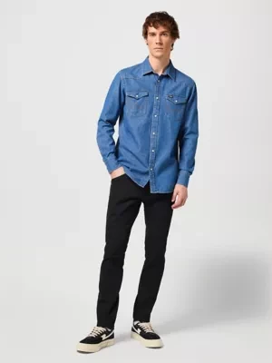 Wrangler Long Sleeve Western Shirt Barrel Blue Size