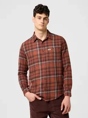 Wrangler Regular 1 Pocket Flannel Shirt Fired Brick Size