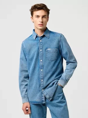 Wrangler Regular 1 Pocket Shirt Indigo Valley Size