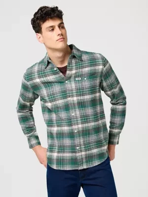Wrangler Regular Brushed 1 Pocket Shirt Green Birch Size