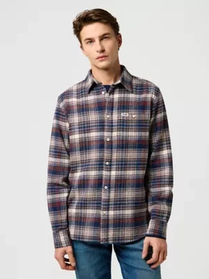 Wrangler Regular Brushed 1 Pocket Shirt Navy Birch Size
