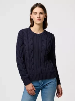 Wrangler Regular Cable Knit Crew Dark Navy Size