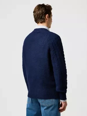 Wrangler Regular Cable Knit Sweater Denim Heather Size