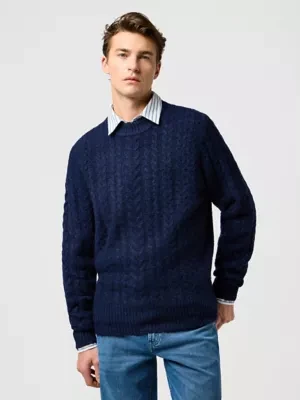 Wrangler Regular Cable Knit Sweater Denim Heather Size