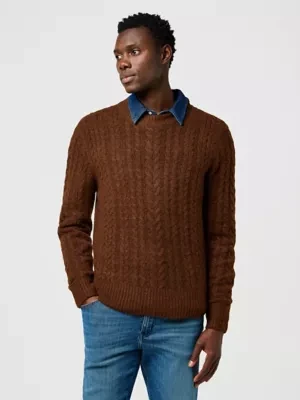Wrangler Regular Cable Knit Sweater Mahogany Heather Size
