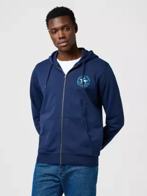 Wrangler Regular Graphic Zip Hoodie Navy Size