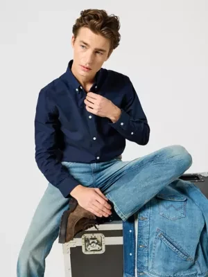 Wrangler Regular Oxford Shirt Dark Navy Size