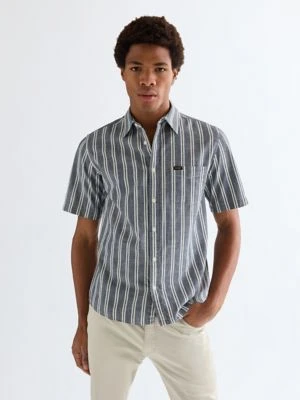 Wrangler Regular Short Sleeve Chambray Shirt Dark Stripe Size