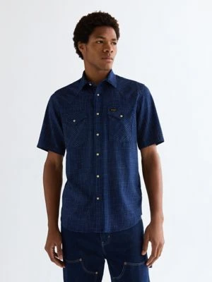 Wrangler Regular Short Sleeve Western Shirt Indigo Blue Size