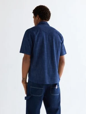 Wrangler Regular Short Sleeve Western Shirt Indigo Blue Size