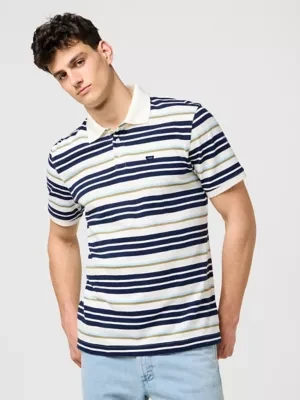 Wrangler Regular Stripe Polo Shirt Worn White Size