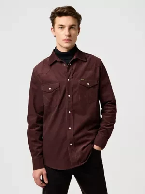 Wrangler Regular Western Corduroy Shirt Mahogany Size